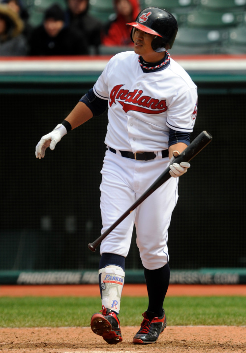Cleveland Indians right fielder Choo Shin-soo went 0 for 3 with two walks and a run scored against the Chicago White Sox on Wednesday. The Indians lost 10-6. (Penta-Yonhap News)