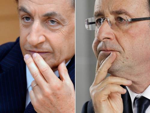 France`s President and 2012 presidential candidate for UMP Party Nicolas Sarkozy (left) and Socialist Party candidate Francois Hollande (AFP-Yonhap News)