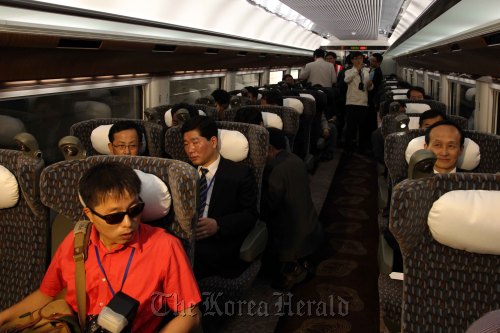 Passengers travel on board the HEMU on a test drive on Wednesday. (Ministry of Transport)