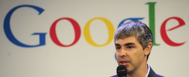 Google CEO Larry Page holds a press annoucement at its Google office in New York. (AFP-Yonhap News)