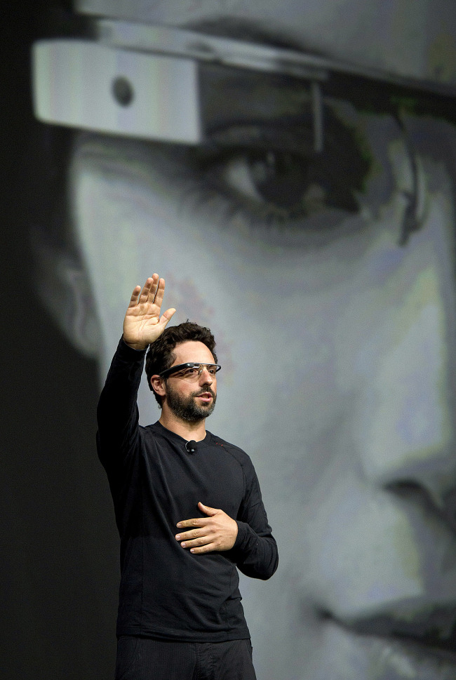 Sergey Brin, co-founder of Google Inc., wears Project Glass on Wednesday. (Bloomberg)