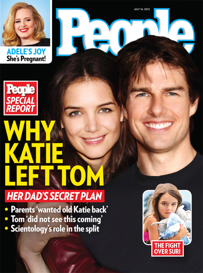 This image released by People Magazine shows its July 16, 2012 cover featuring the divorce of actors Katie Holmes and Tom Cruise. (AP-Yonhap News)