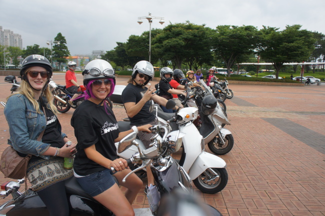 Competitors get ready at the start of the Inferno scavenger hunt in Ulsan. (Rena Hogan)