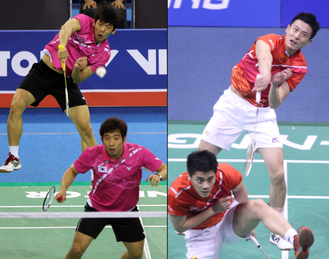 (Left) Korea’s Lee Yong-dae (top) and Jung Jae-sung (Yonhap News)