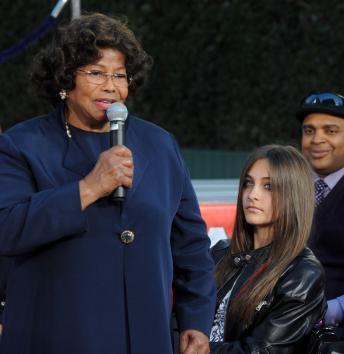 Paris Jackson listens on as grandmother Katherine Jackson speaks during a ceremony honoring Michael Jackson at Grauman's Chinese Theatre in the Hollywood section of Los Angeles on January 26, 2012. (UPI/Jim Ruymen)