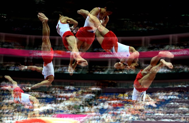 South Korea’s Yang Hak-seon competes in the vault finals. (London Olympic Joint Press Corps)