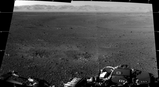 The first two full-resolution image set of the Martian surface from the Navigation cameras on NASA's Curiosity rover, which are located on the rover's 