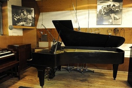 The 1877 Steinway piano displayed at Motown Museum in Detroit (AP)