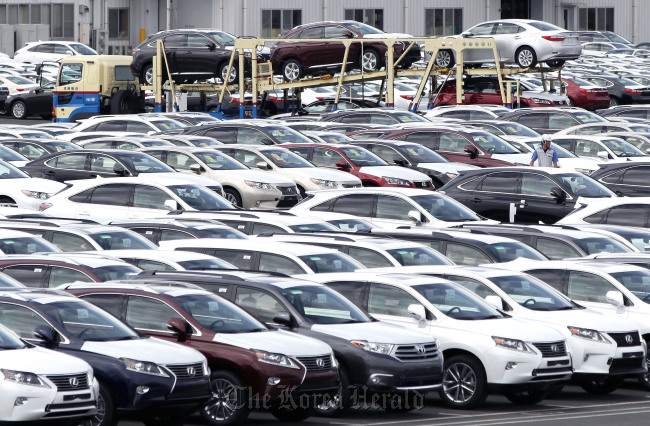 Lexus vehicles sit in a lot awaiting shipment at Toyota Motor Kyushu Inc.’s Miyata plant in Miyawaka City, Japan. (Bloomberg)