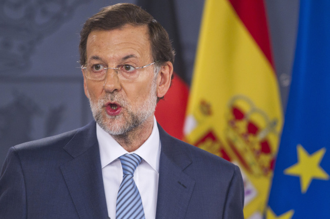 Mariano Rajoy, Spain’s prime minister, speaks during a joint news conference at the Monclau palace in Madrid on Thursday. (Bloomberg)