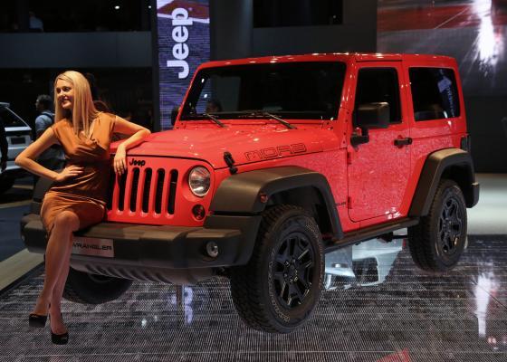 A model sits on a 2013 Jeep Wrangler Moab Edition (UPI)