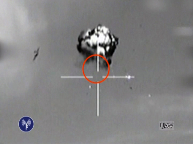 This image from video released by the Israeli Defense Forces shows the downing of a drone that entered Israeli airspace in southern Israel on Saturday. (AP-Yonhap News)