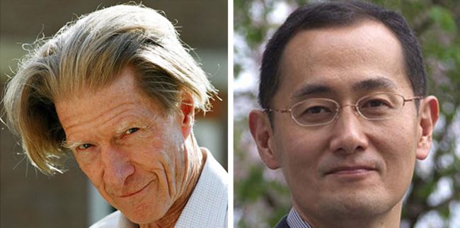 A combo of handout photos from a Nobel Prize Institute press release shows John B. Gurdon from Great-Britain (left) and Shinya Yamanaka of Japan who won Nobel Medicine Prize, the Karolinska Institute announced on Monday in Stockholm. (AFP-Yonhap News)