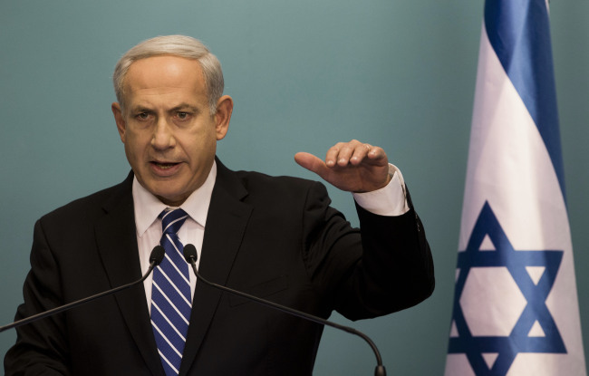 Israeli Prime Minister Benjamin Netanyahu speaks during a press conference at the Prime Minister’s Office in Jerusalem on Tuesday. (AP-Yonhap News)