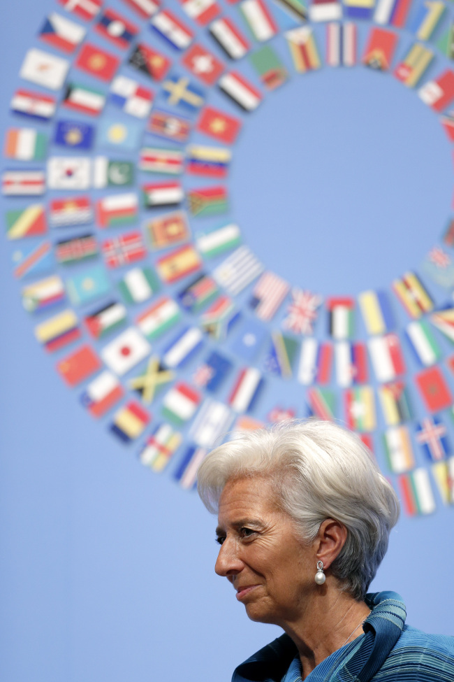 IMF Managing Director Christine Lagarde attends a news conference in Tokyo on Thursday. (Bloomberg)