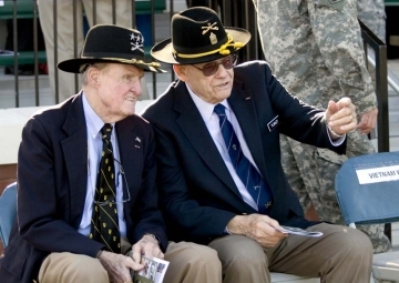 Retired Command Sgt. Maj. Basil L. Plumley (right) at the National Infantry Museum and Soldier Center in Columbus, Georgia, in 2009. (AP)