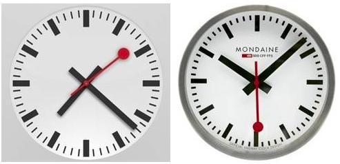 Apple's iOS 6 app on the left, the Swiss Federal Railways SBB clock on the right. (UPI)