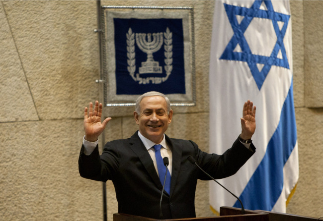 Israeli Prime Minister Benjamin Netanyahu gestures as he delivers a speech at the Knesset in Jerusalem on Monday. (AP-Yonhap News)