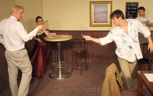 Robbie Quinn (left) as Einstein and Daniel Kennedy as Picasso in White Box Theater’s production of “Picasso at the Lapin Agile.” (White Box Theater)