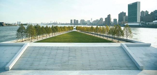 The New York City memorial park, honoring President Franklin D. Roosevelt, has been completed 40 years after the original design was created. (AP-Yonhap News)