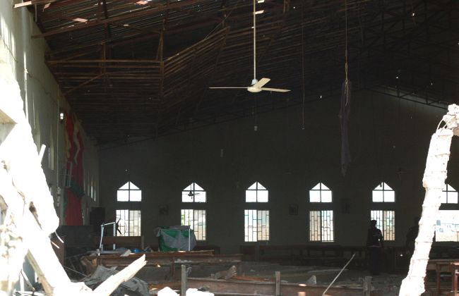 The inside of a church in Kaduna that was targeted by a suicide attacker who detonated a car filled with explosives, in Kaduna, Nigeria, Sunday. (AFP-Yonhap News)