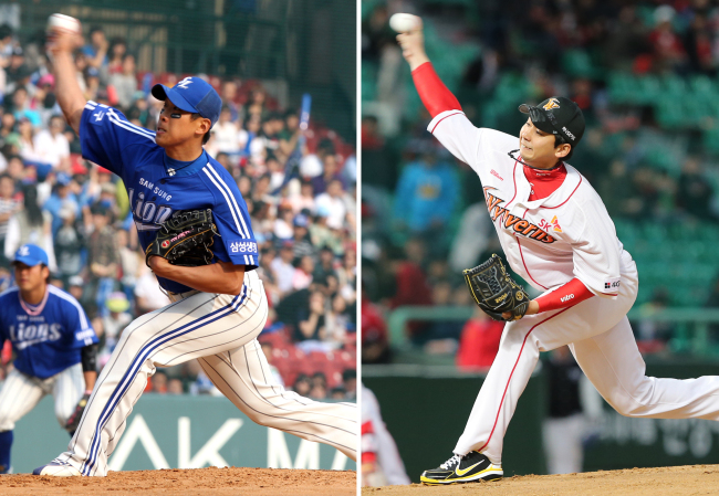 Game 5 starters: Samsung’s Yoon Sung-hwan (left) and SK’s Yoon Hee-sang (Yonhap News)