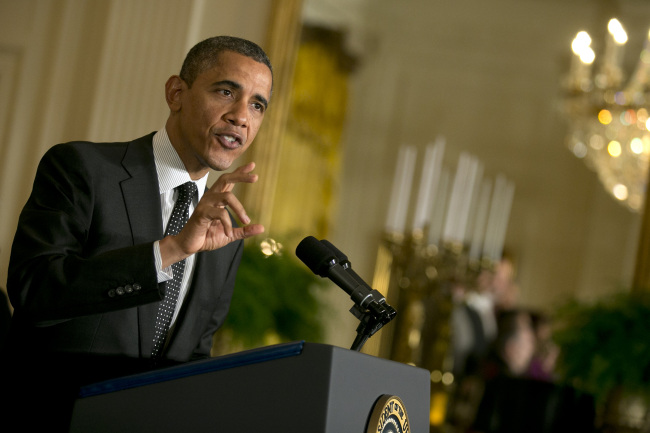 U.S. President Barack Obama speaks in the East Room of the White House in Washington, D.C., Friday. (Bloomberg)