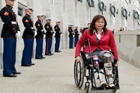 Tammy Duckworth arrives at the World War II Memorial in Washington for a ceremony honoring World War II veterans who fought in the Pacific. (AP)