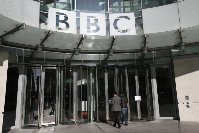 The entrance to the BBC headquarters in London. (AP-Yonhap News)