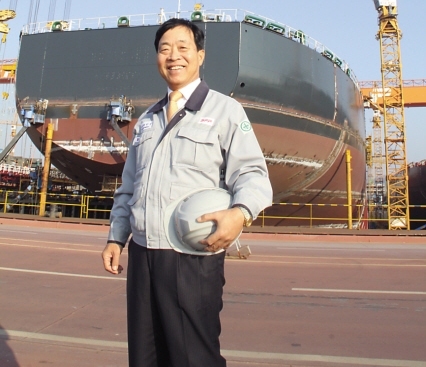 SPP Shipbuilding CEO Kwak Han-jeong stands in his company’s shipyard in Sacheon, South Gyeongsang Province, last week. (SPP Shipbuilding)