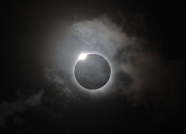 The Diamond Ring effect is shown following totality of the solar eclipse at Palm Cove in Australia’s Tropical North Queensland. (AFP-Yonhap News)