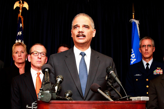 U.S. Attorney General Eric Holder addresses the media in New Orleans on Thursday. (AFP-Yonhap News)