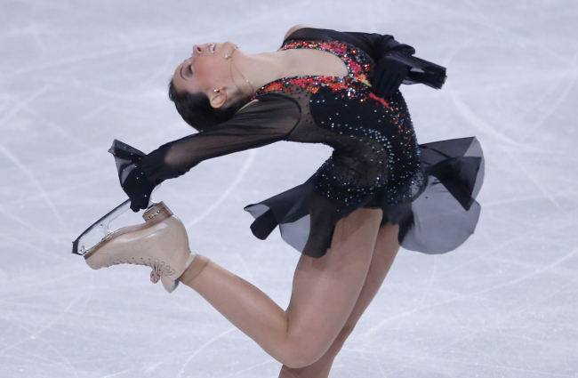 Elizaveta Tuktamysheva of Russia performs in the Ladies Free Skating of the ISU Figure Skating Eric Bompard Trophy at Bercy arena in Paris, Saturday, Nov. 17, 2012. (AP)