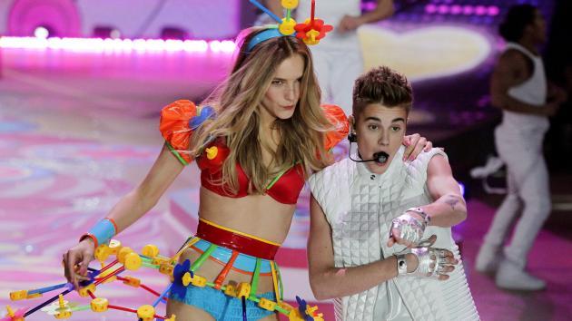 Justin Bieber and Dorothea B Jorgensen stand on the end of the runway at the Victoria's Secret Fashion Show at the Lexington Avenue Armory in New York City on November 7, 2012. (UPI)