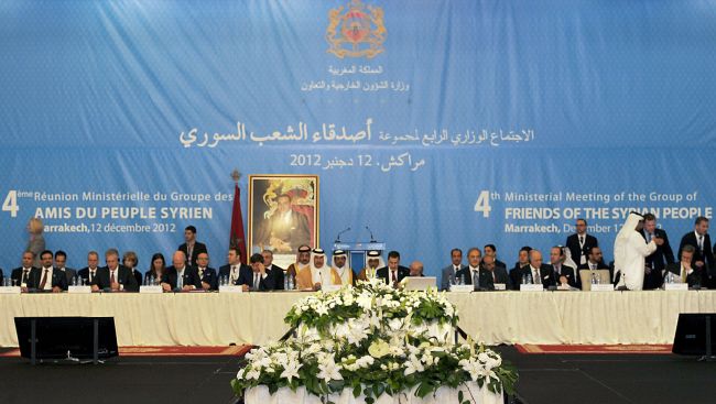 A general view shows delegates at the conference of the Friends of Syria group meeting of Arab and Western states in Marrakesh on Wednesday. (AFP-Yonhap News)