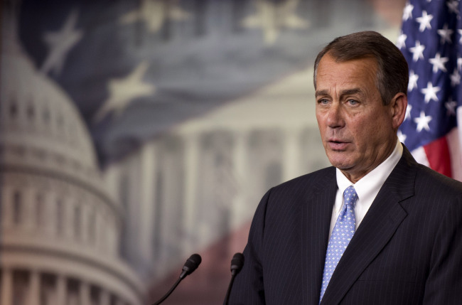 Speaker of the House John Boehner speaks on the ongoing Fiscal Cliff negotiations on Capitol Hill in Washington, D.C. on Thursday. (UPI-Yonhap News)