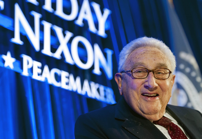 Dr. Henry Kissinger addresses the Richard Nixon Centennial Birthday Celebration in Washington on Wednesday. (AP-Yonhap News)