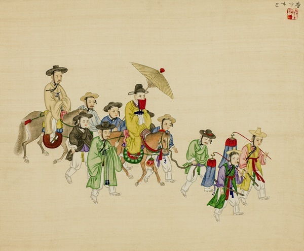 “Groom Going to Bride’s House for the Wedding,” a 19th-century painting by Kim Jun-geun (allery Hyundai)