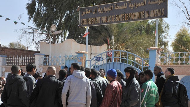 Residents of Ain Amenas, Algeria, gather outside the hospital trying to get information concerning relatives wounded during the terrorist attack at the gas plant, Jan. 18, 2013. (AP)