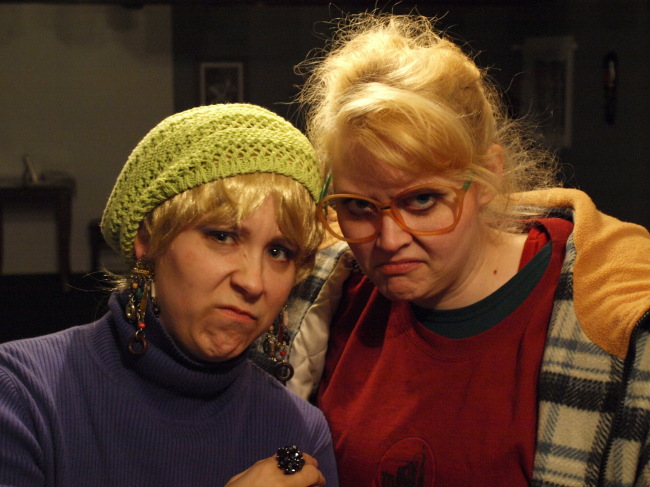 Stephanie Ann Foster plays Dottie and Susan Morgan plays Jean, two ladies from South Boston, in Probationary Theater’s production of “Good People.” (Liam Mitchinson)