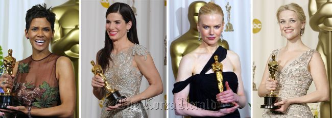 Past Academy Award winners for Best Actress: (from left) Halle Berry, Sandra Bullock, Nicole Kidman and Reese Whitherspoon. (AFP-Yonhap News)