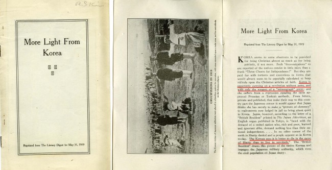 An article, titled “More Light from Korea,” published in the May 31, 1919 edition of The Literary Digest, describes Japan’s deadly crackdown on Koreans who joined the March 1, 1919 independence movement. (Independence Hall of Korea)