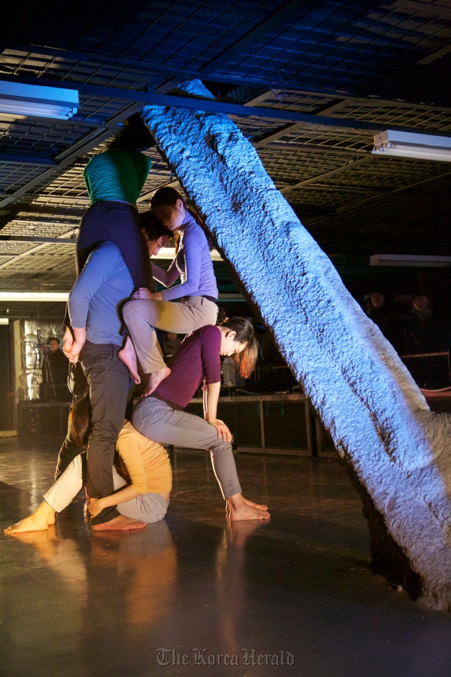 A scene from site-specific dance performance “Dance Unravels the Theater.” (LG Arts Center)