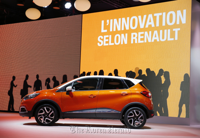 A Renault Captur automobile, produced by Renault SA, stands on display at the 83rd Geneva International Motor Show on March 5. (Bloomberg)