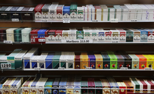 Cigarette packs are displayed at a smoke shop in New York on Monday. (AP-Yonhap News)