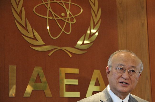 Director General of the International Atomic Energy Agency Yukiya Amano is pictured during an interview at his office in Vienna on Tuesday. (AP-Yonhap News)