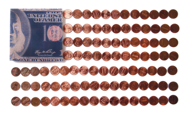 Kirk McKoy illustration of U.S. flag made out of pennies. (Los Angeles Times/MCT)