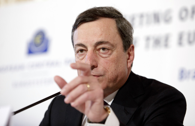 ECB chief Mario Draghi speaks during a news conference in Bratislava, Slovakia, Thursday. (Bloomberg)