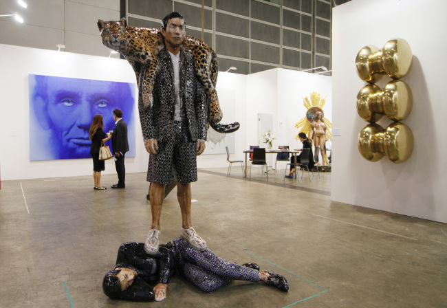 An installation titled “Aztec Pattern” created by Korean artist Gwon Osang is on display at the Art Basel in Hong Kong, Saturday. (AP-Yonhap News)