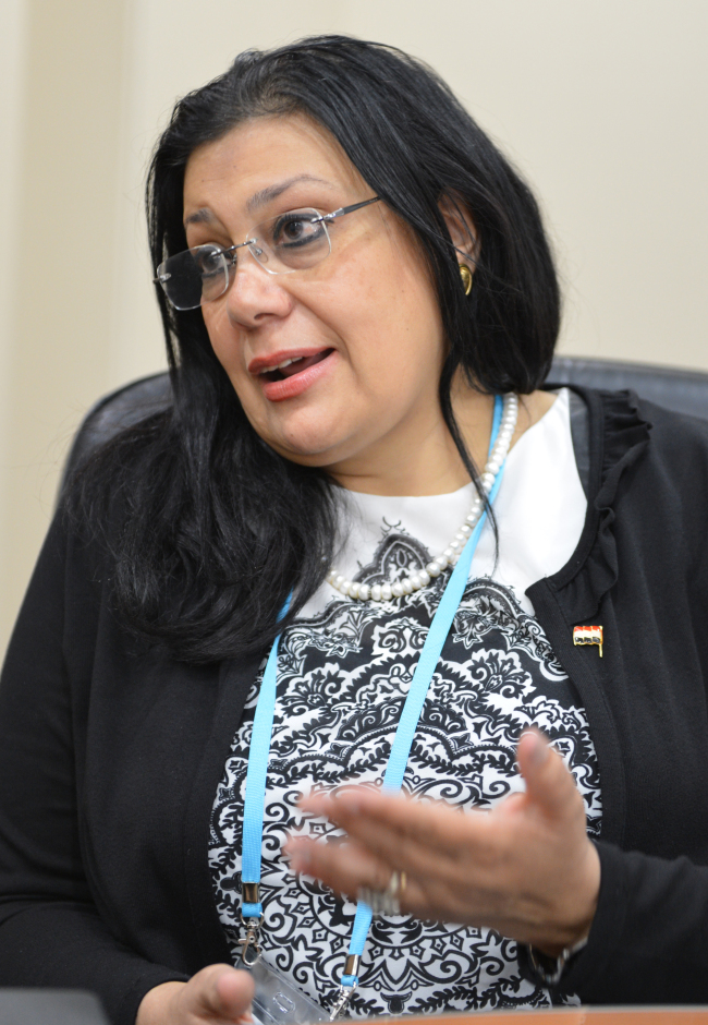 Mona Sayed Ahmed Ibrahim speaks in an interview with The Korea Herald in Seoul this week. (Korea Eximbank)